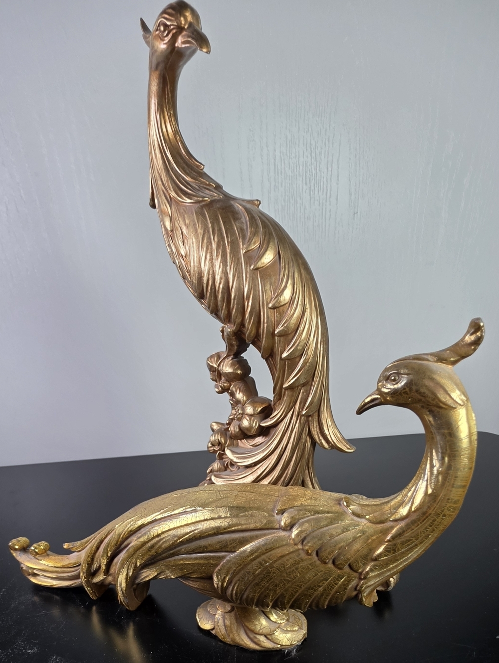 Gold Peacock Sculpture Pair - Elegant Home Art Décor By Syroco - Picture 10 of 13